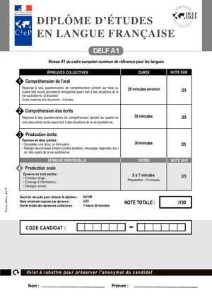 Exemple Examen A1 Adulte Delf