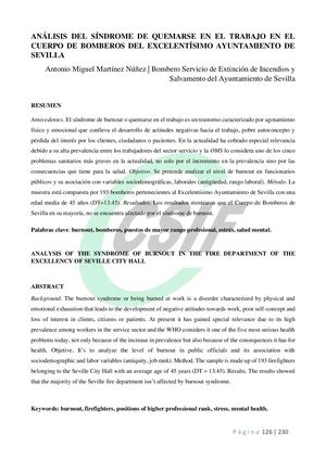 Análisis Del Síndrome De Quemarse En El Trabajo En El Cuerpo De Bomberos Del Excelentísimo Ayuntamiento De Sevilla