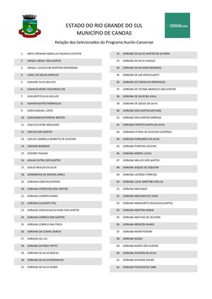 Relação dod Selecionados para o Auxílio Emergencial Canoense - Prefeitura de Canoas