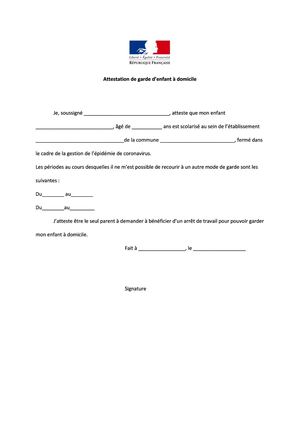 Attestation Garde Enfant 2021