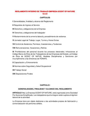 Reglamento Interno De Trabajo