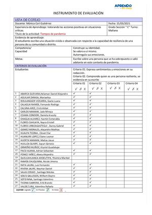 Listas De Cotejo Marzo