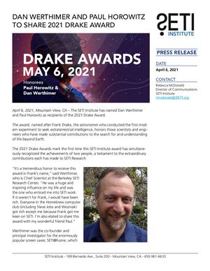 DAN WERTHIMER AND PAUL HOROWITZ TO SHARE 2021 DRAKE AWARD