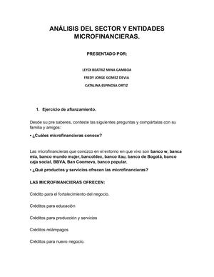 Análisis Del Sector Y Entidades Microfinancieras Leydi Mina