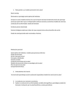 Nola Pender Y Su Modelo Promoción De La Salud