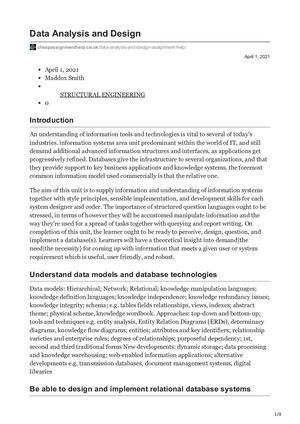 Data Analysis And Design Assignment Help In The United Kingdom