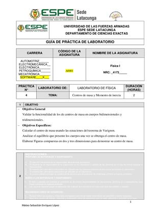 Guía De Laboratorio Centro De Masa Y Inercia