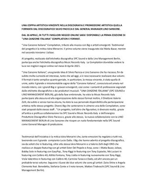 Silvio Pacicca e Lino Sansone, due discografici che hanno riunito i veri protagonisti della canzone Italiana e grazie a loro, tanti artisti emergenti finalmente ottengono tante possibilità di farsi conoscere, grazie ai due professionisti!
