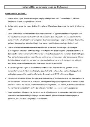 Habiter Lagos Et Londres Correction Des Questions Et Cartes Mentales