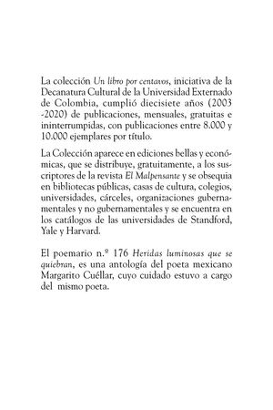 Heridas luminosas que se quiebran. Poemas. Margarito Cuéllar
