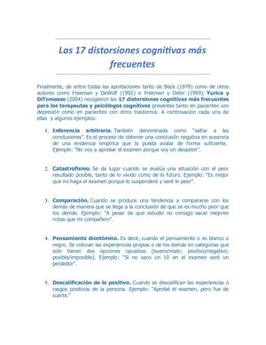 Las 17 Distorsiones Cognitivas Más Frecuentes