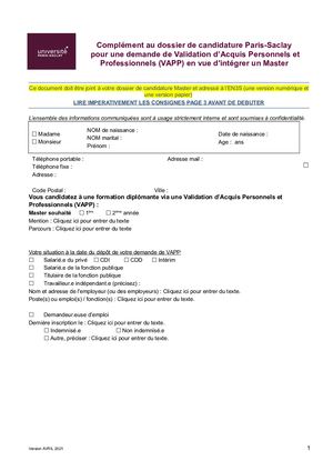complément de dossier de VAPP