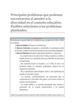 Principales Problemas Que Podemos Encontrarnos Al Atender A La Diversidad En El Contexto Educativo