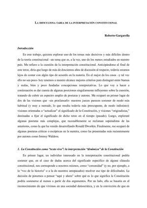 Gargarella La Dificultosa Tarea De La Interpretación Constitucional