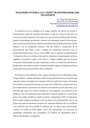 Ingeniería Inversa Una Visión Transformadora Del Transporte
