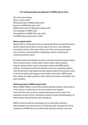 The Working Principle And Application Of Mems Optical Switch