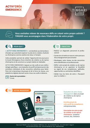 TINGARI - Brochure dispositif ACTIV’CRÉA EMERGENCE