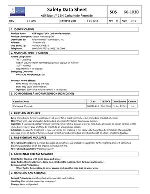 KöR Night™ 16% Carbamide Peroxide SDS