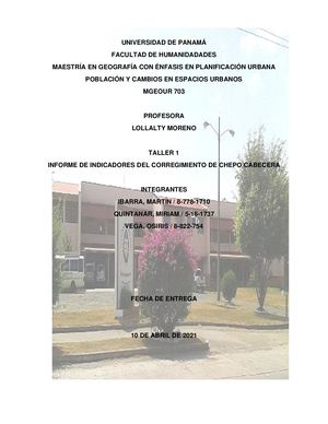 Informe Del Taller 1 Corregimiento De Chepo Cabecera