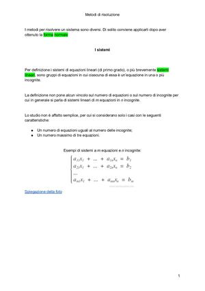 I Sistemi Lineari