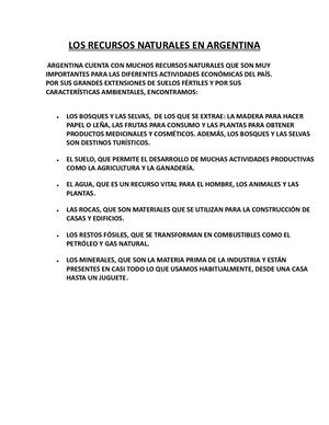 Los Recursos Naturales En Argentina