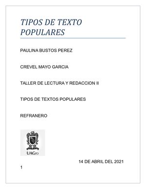 Tipos De Texto Populares Paulina