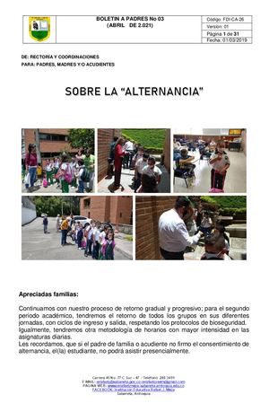 Boletin A Padres De Familia Abril De 2021