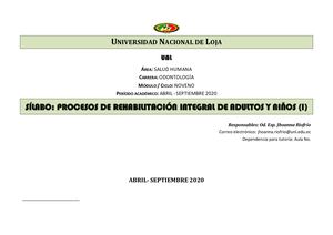 Silabo Noveno Procesos De Rehabilitación Integral De Adultos Y Niños Dra Jhoana Riofrio