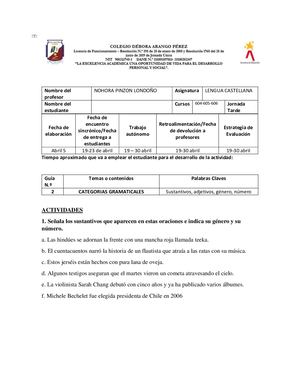 Guia N° 2 El Sustantivo Grado Sexto