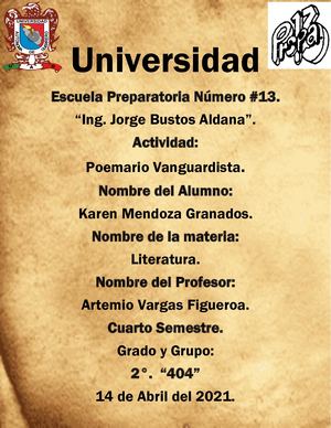 Mi Poemario Vanguardista de Literatura