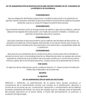Ley De Administración De Edificios Escolares Decreto Número 58 98