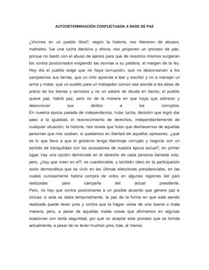 Autodeterminación Conflictuada A Base De Paz