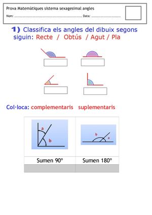 Prova Matemàtiques Sistema Sexagesimal I Angles Bàsic Sisè.