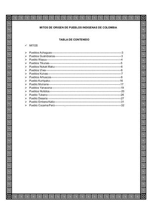 5 Mitos De Origen Pueblos Indígenas De Colombia Luis Sánchez Ii Bimestre