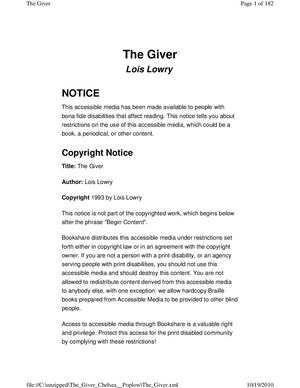 8 The Giver 1st Term And 2nd Term