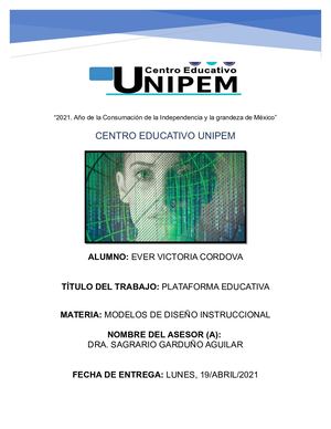 MODELOS DE DISEÑO INSTRUCCIONAL: PLATAFORMA EDUCATIVA.