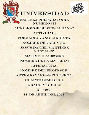 Martinez Gonzalez Jesus Daniel Matricula 19282487 Grupo 404 Poemas Vanguardistas