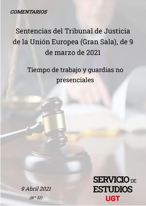 SENTENCIA DEL TSJ TIEMPO DE TRABAJO Y GUARDIAS NO PRESENCIALES.