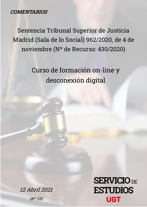 SENTENCIA TSJ. CURSOS FORMACIÓN ON-LINE Y DESCONEXIÓN DIGITAL.