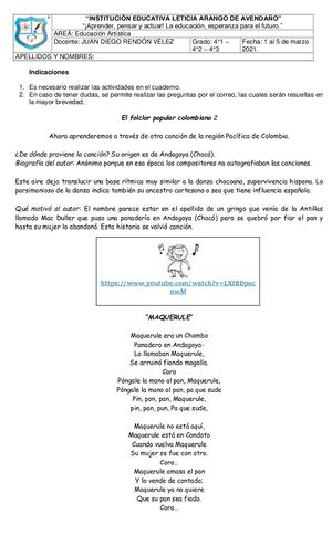 Taller 2 CONOCIENDO EL FOLCLOR COLOMBIANO