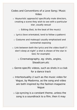 Codes And Conventions Of A Love Song