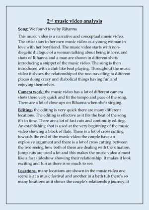 2nd Music Video Analysis