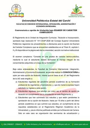 Convocatoria Complexivo UPEC 2021