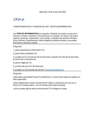 Caracteristicas Y Funcion De Los Textos Informativos