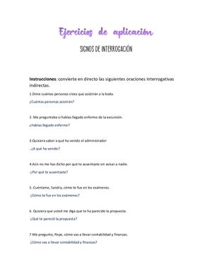 Ejercicios De Aplicación Signos De Interrogacion