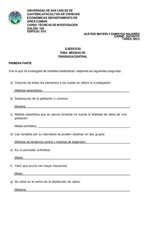 Ejercicios de Medidas de Tendencia Central.