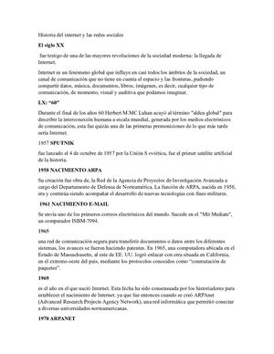 Historia Del Internet Y Las Redes Sociales Ingles