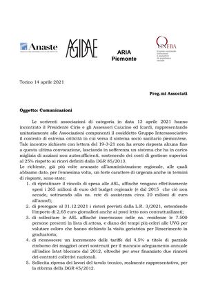 Rsa Piemonte, le richieste alla Regione