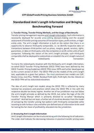Standardized Arm’s Length Information and Bringing Benchmarking Forward
