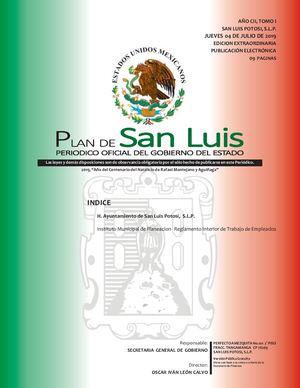 Slp Reglamento Interior De Trabajo De Empleados 04 Jul 2019